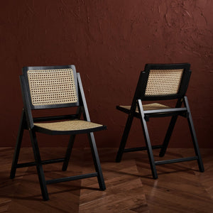 Safavieh DESIREE Elegant Folding Dining Chair - Handcrafted Solid Ash Wood with Rattan Mesh for Versatile Use Black / Natural SFV4137A-SET2