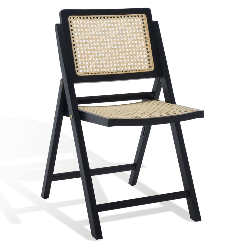 Safavieh DESIREE Elegant Folding Dining Chair - Handcrafted Solid Ash Wood with Rattan Mesh for Versatile Use Black / Natural SFV4137A-SET2