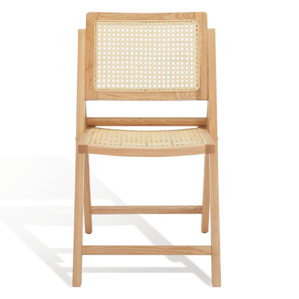 Safavieh DESIREE Elegant Folding Dining Chair - Handcrafted Solid Ash Wood with Rattan Mesh for Versatile Use Natural SFV4137B-SET2