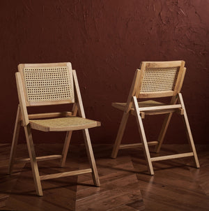 Safavieh DESIREE Elegant Folding Dining Chair - Handcrafted Solid Ash Wood with Rattan Mesh for Versatile Use Natural SFV4137B-SET2