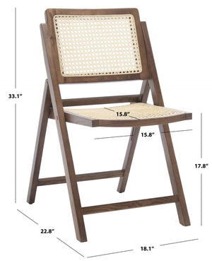 Safavieh DESIREE Elegant Folding Dining Chair - Handcrafted Solid Ash Wood with Rattan Mesh for Versatile Use Walnut / Natural SFV4137D-SET2