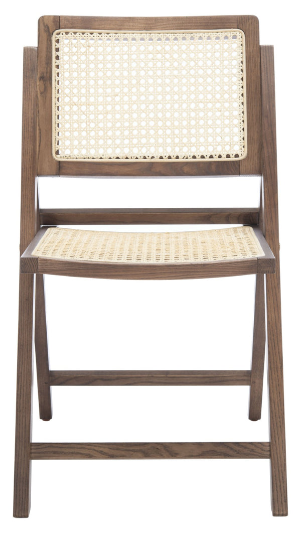 Safavieh DESIREE Elegant Folding Dining Chair - Handcrafted Solid Ash Wood with Rattan Mesh for Versatile Use Walnut / Natural SFV4137D-SET2
