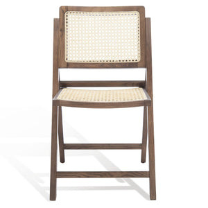 Safavieh DESIREE Elegant Folding Dining Chair - Handcrafted Solid Ash Wood with Rattan Mesh for Versatile Use Walnut / Natural SFV4137D-SET2