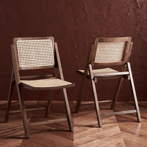 Safavieh DESIREE Elegant Folding Dining Chair - Handcrafted Solid Ash Wood with Rattan Mesh for Versatile Use Walnut / Natural SFV4137D-SET2