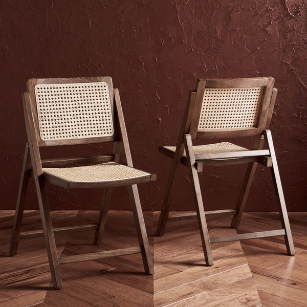 Safavieh DESIREE Elegant Folding Dining Chair - Handcrafted Solid Ash Wood with Rattan Mesh for Versatile Use Walnut / Natural SFV4137D-SET2