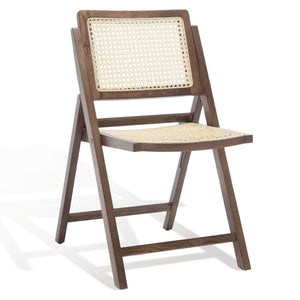 Safavieh DESIREE Elegant Folding Dining Chair - Handcrafted Solid Ash Wood with Rattan Mesh for Versatile Use Walnut / Natural SFV4137D-SET2