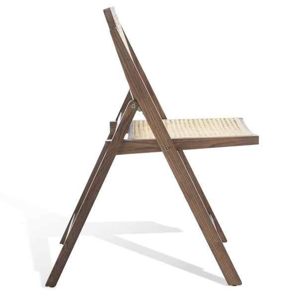 Safavieh DESIREE Elegant Folding Dining Chair - Handcrafted Solid Ash Wood with Rattan Mesh for Versatile Use Walnut / Natural SFV4137D-SET2