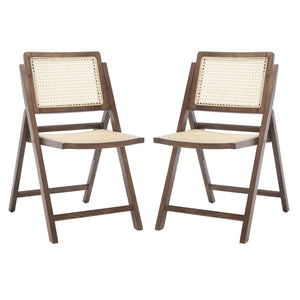 Safavieh DESIREE Elegant Folding Dining Chair - Handcrafted Solid Ash Wood with Rattan Mesh for Versatile Use Walnut / Natural SFV4137D-SET2