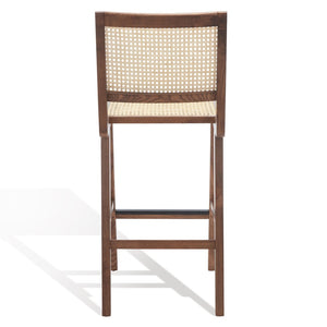 Safavieh HATTIE French Cane Barstool - Modern Rattan Design for Stylish Dining Spaces and Casual Gatherings Walnut / Natural SFV4140D
