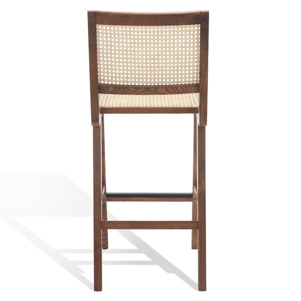 Safavieh HATTIE French Cane Barstool - Modern Rattan Design for Stylish Dining Spaces and Casual Gatherings Walnut / Natural SFV4140D