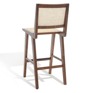 Safavieh HATTIE French Cane Barstool - Modern Rattan Design for Stylish Dining Spaces and Casual Gatherings Walnut / Natural SFV4140D
