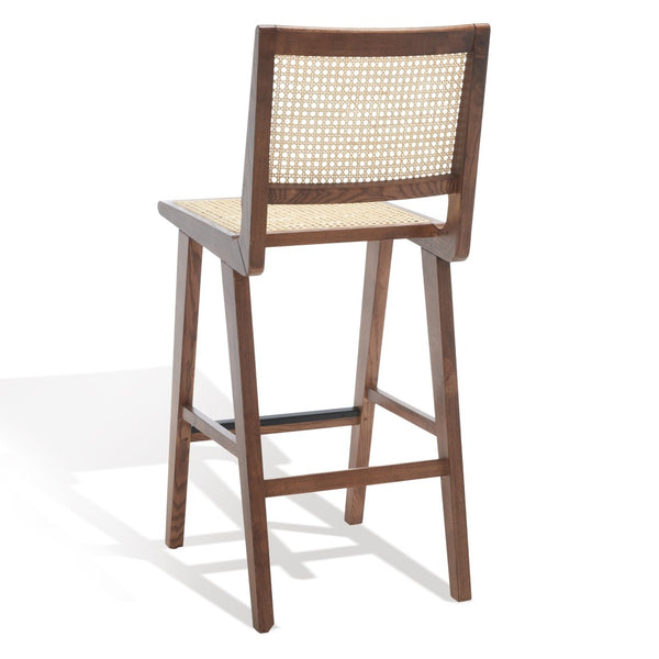 Safavieh HATTIE French Cane Barstool - Modern Rattan Design for Stylish Dining Spaces and Casual Gatherings Walnut / Natural SFV4140D
