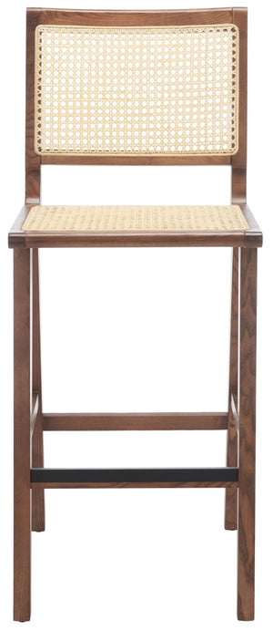 Safavieh HATTIE French Cane Barstool - Modern Rattan Design for Stylish Dining Spaces and Casual Gatherings Walnut / Natural SFV4140D
