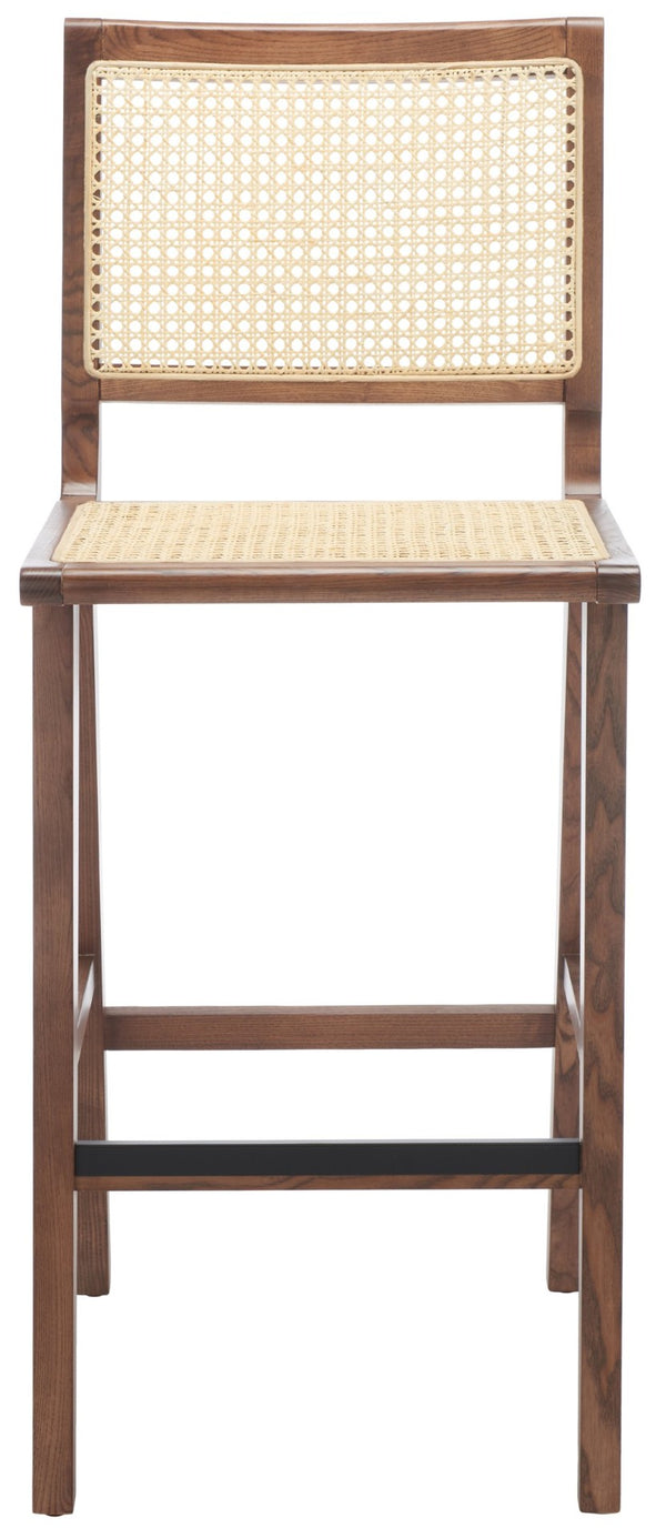 Safavieh HATTIE French Cane Barstool - Modern Rattan Design for Stylish Dining Spaces and Casual Gatherings Walnut / Natural SFV4140D