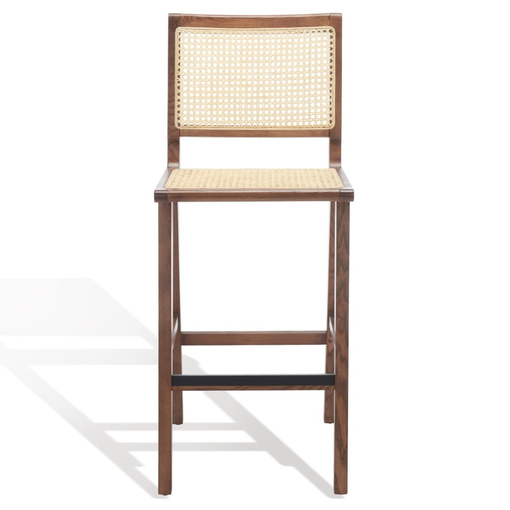 Safavieh HATTIE French Cane Barstool - Modern Rattan Design for Stylish Dining Spaces and Casual Gatherings Walnut / Natural SFV4140D