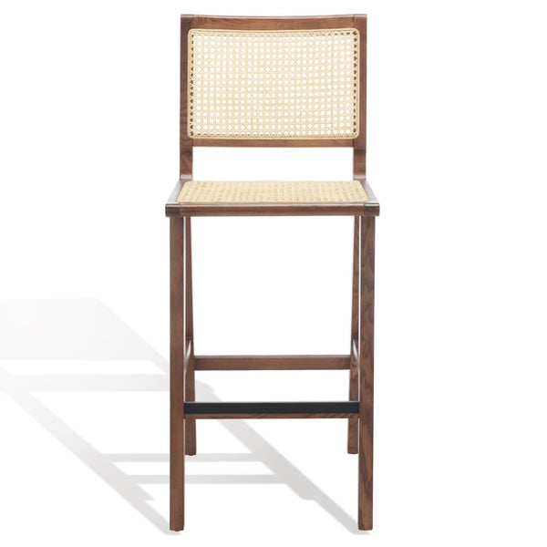 Safavieh HATTIE French Cane Barstool - Modern Rattan Design for Stylish Dining Spaces and Casual Gatherings Walnut / Natural SFV4140D