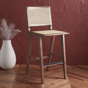 Safavieh HATTIE French Cane Barstool - Modern Rattan Design for Stylish Dining Spaces and Casual Gatherings Walnut / Natural SFV4140D