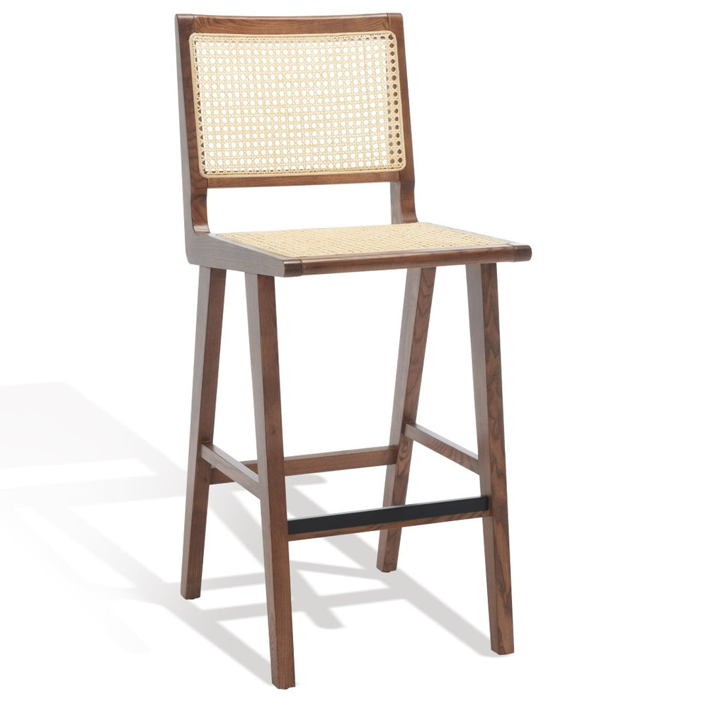 Safavieh HATTIE French Cane Barstool - Modern Rattan Design for Stylish Dining Spaces and Casual Gatherings Walnut / Natural SFV4140D