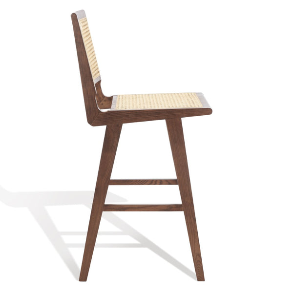 Safavieh HATTIE French Cane Barstool - Modern Rattan Design for Stylish Dining Spaces and Casual Gatherings Walnut / Natural SFV4140D