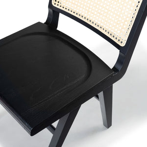 Safavieh HATTIE French Cane Dining Chair - Elegant Black Ash Frame with Stylish Rattan Weave Backrest Black / Natural SFV4153A-SET2