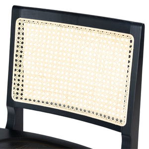 Safavieh HATTIE French Cane Dining Chair - Elegant Black Ash Frame with Stylish Rattan Weave Backrest Black / Natural SFV4153A-SET2