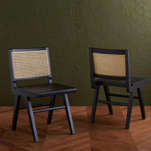 Safavieh Hattie French Cane Wood Seat Dining Chair Black / Natural Wood / Rattan SFV4153A-SET2