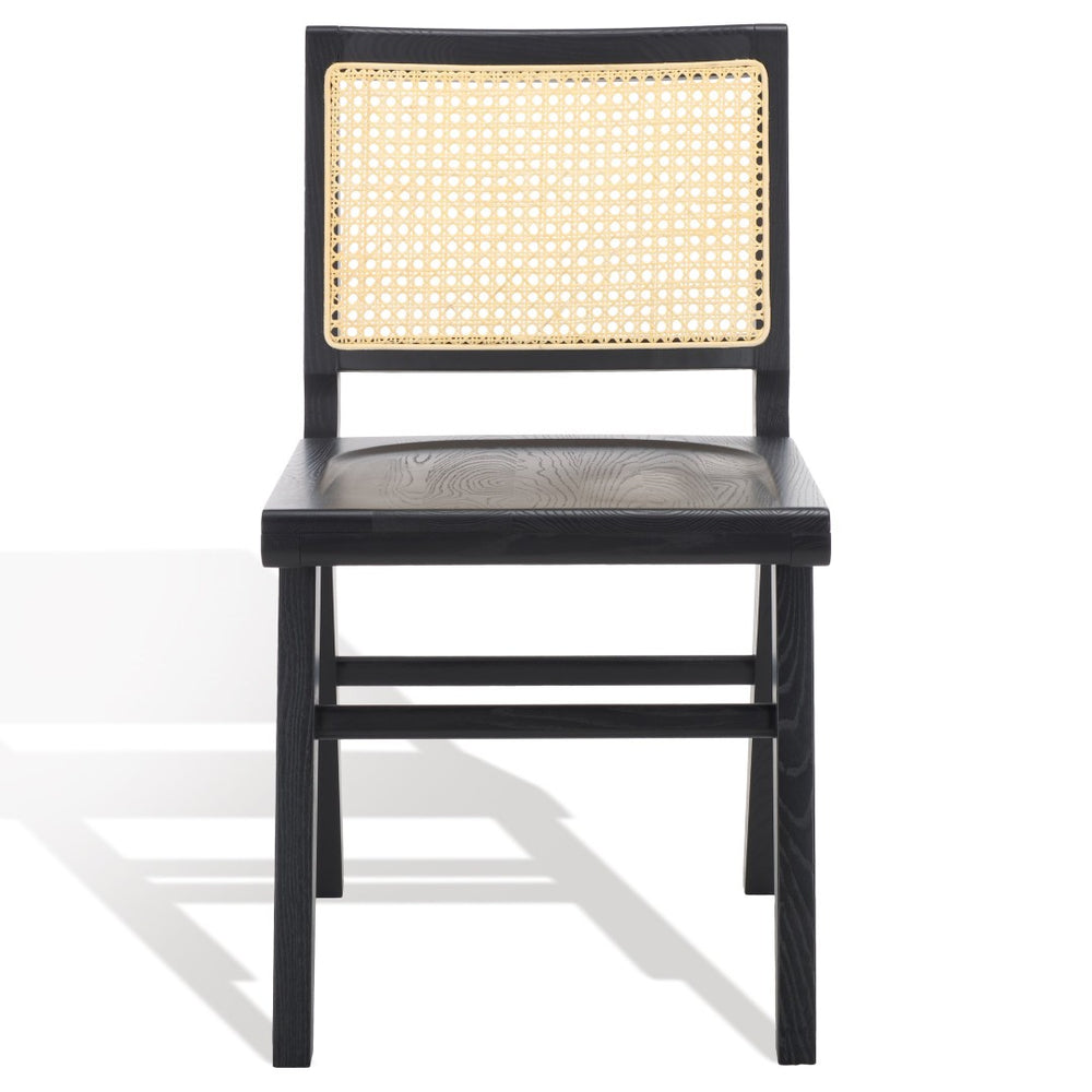 Safavieh HATTIE French Cane Dining Chair - Elegant Black Ash Frame with Stylish Rattan Weave Backrest Black / Natural SFV4153A-SET2