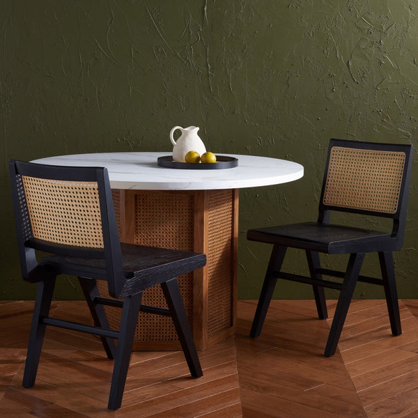 Safavieh Hattie French Cane Wood Seat Dining Chair Black / Natural Wood / Rattan SFV4153A-SET2