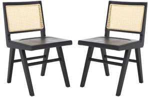 Safavieh Hattie French Cane Wood Seat Dining Chair Black / Natural Wood / Rattan SFV4153A-SET2