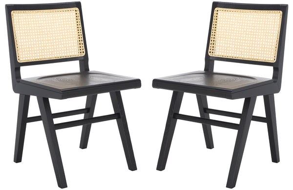 Safavieh Hattie French Cane Wood Seat Dining Chair Black / Natural Wood / Rattan SFV4153A-SET2