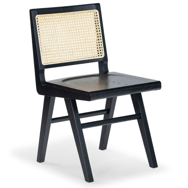 Safavieh HATTIE French Cane Dining Chair - Elegant Black Ash Frame with Stylish Rattan Weave Backrest Black / Natural SFV4153A-SET2