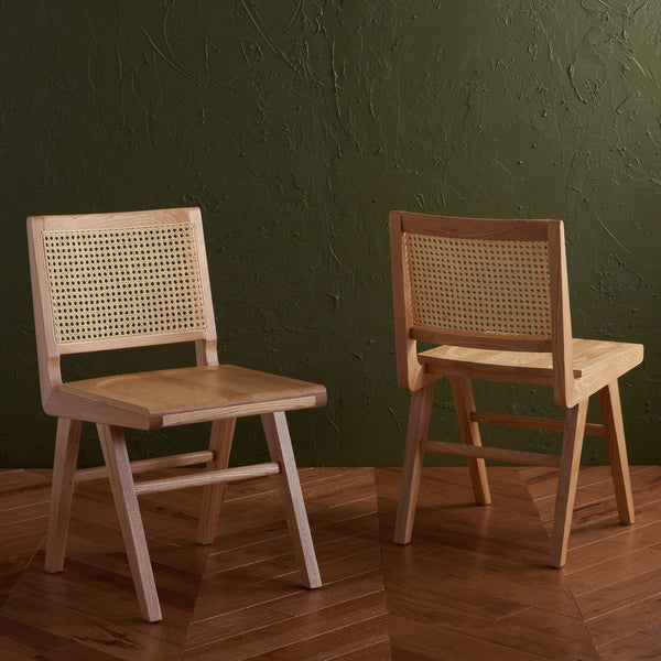 Safavieh Hattie French Cane Wood Seat Dining Chair Natural Wood / Rattan SFV4153B-SET2