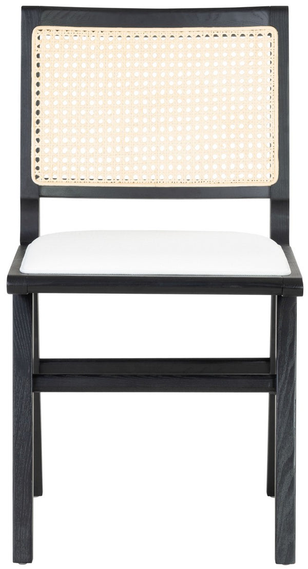 Safavieh Hattie French Cane Cushion Seat Dining Chair Black / Natural Wood / Rattan / Fabric / Foam SFV4154A-SET2