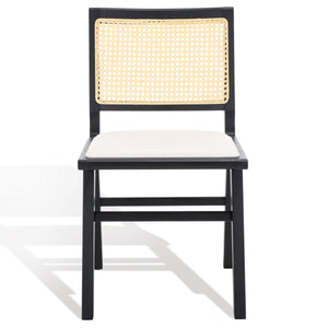 Safavieh Hattie French Cane Cushion Seat Dining Chair Black / Natural Wood / Rattan / Fabric / Foam SFV4154A-SET2