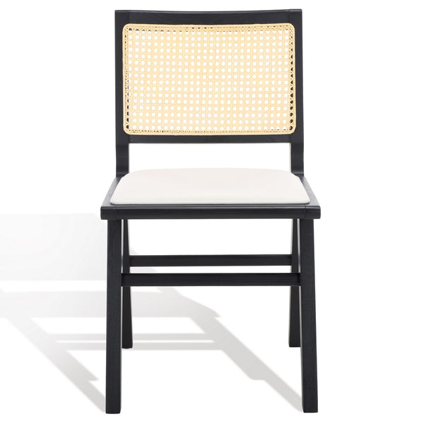 Safavieh Hattie French Cane Cushion Seat Dining Chair Black / Natural Wood / Rattan / Fabric / Foam SFV4154A-SET2