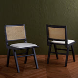 Safavieh Hattie French Cane Cushion Seat Dining Chair Black / Natural Wood / Rattan / Fabric / Foam SFV4154A-SET2