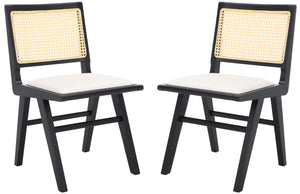 Safavieh Hattie French Cane Cushion Seat Dining Chair Black / Natural Wood / Rattan / Fabric / Foam SFV4154A-SET2