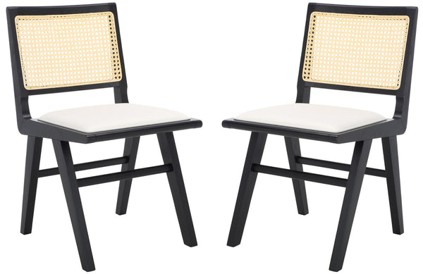 Safavieh Hattie French Cane Cushion Seat Dining Chair Black / Natural Wood / Rattan / Fabric / Foam SFV4154A-SET2