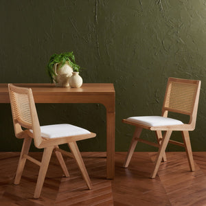 Safavieh Hattie French Cane Cushion Seat Dining Chair Natural Wood / Rattan / Fabric / Foam SFV4154B-SET2
