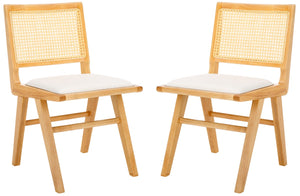 Safavieh Hattie French Cane Cushion Seat Dining Chair Natural Wood / Rattan / Fabric / Foam SFV4154B-SET2