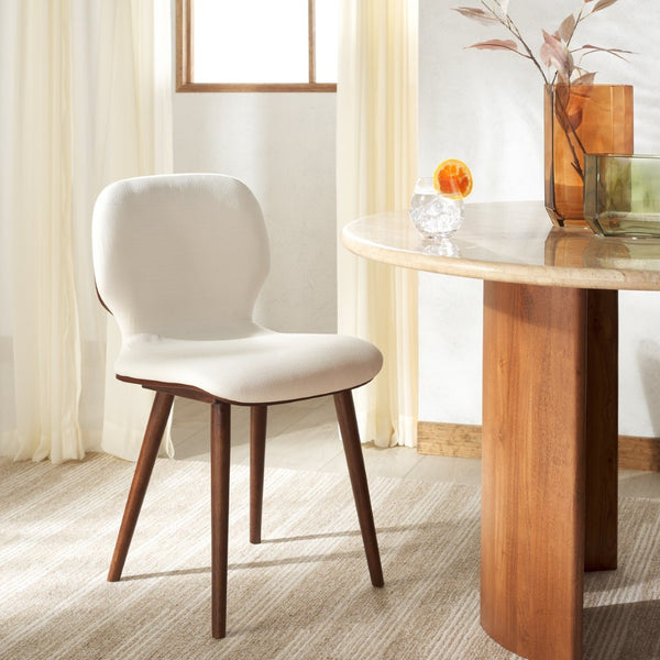 Safavieh TAZMYN Linen Dining Chair - White Upholstery & Walnut Frame for Modern Elegance & Comfort SFV4157C