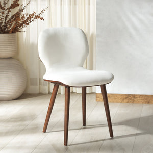 Safavieh TAZMYN Linen Dining Chair - White Upholstery & Walnut Frame for Modern Elegance & Comfort SFV4157C