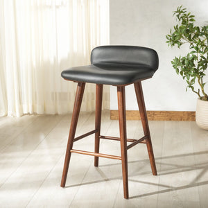 Safavieh TAZMYN Leather Counter Stool - Modern Design with Classic Comfort for Stylish Kitchen & Bar Spaces Black / Walnut SFV4158A