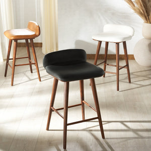 Safavieh TAZMYN Linen Counter Stool - Elegant White Upholstery with Walnut Accents for Modern Spaces SFV4158C