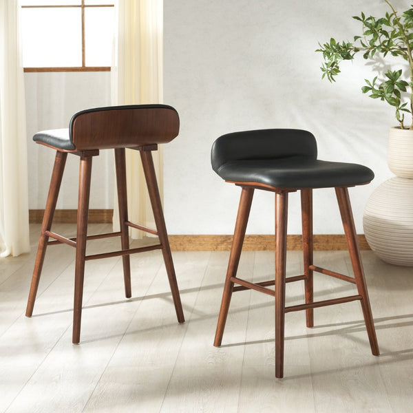 Safavieh TAZMYN Leather Barstool - Stylish Comfort for Kitchen Islands and Bars with Durable Modern Design Black / Walnut SFV4159A