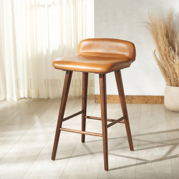 Safavieh TAZMYN Leather Counter Stool - Modern Design with Classic Comfort for Stylish Kitchen & Bar Spaces Brown / Walnut SFV4158B