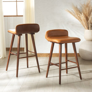 Safavieh TAZMYN Leather Barstool - Stylish Comfort for Kitchen Islands and Bars with Durable Modern Design Brown / Walnut SFV4159B