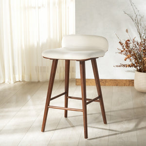 Safavieh TAZMYN Linen Counter Stool - Elegant White Upholstery with Walnut Accents for Modern Spaces SFV4158C