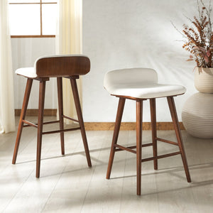 Safavieh TAZMYN Linen Barstool - Elegant White Seat with Walnut Base, Ideal for Modern Kitchens & Bars SFV4159C