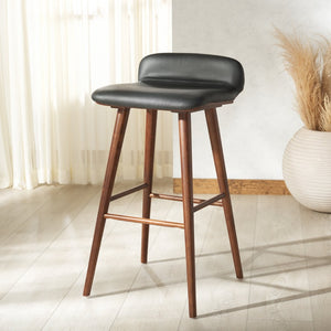 Safavieh TAZMYN Leather Barstool - Stylish Comfort for Kitchen Islands and Bars with Durable Modern Design Black / Walnut SFV4159A